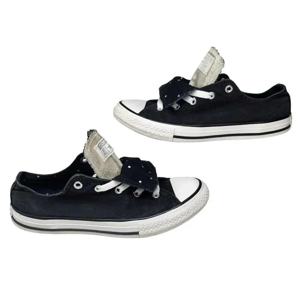 Converse All Star Shoes Juniors 4 Black Double Tongue Stars Shimmer Silver Gold